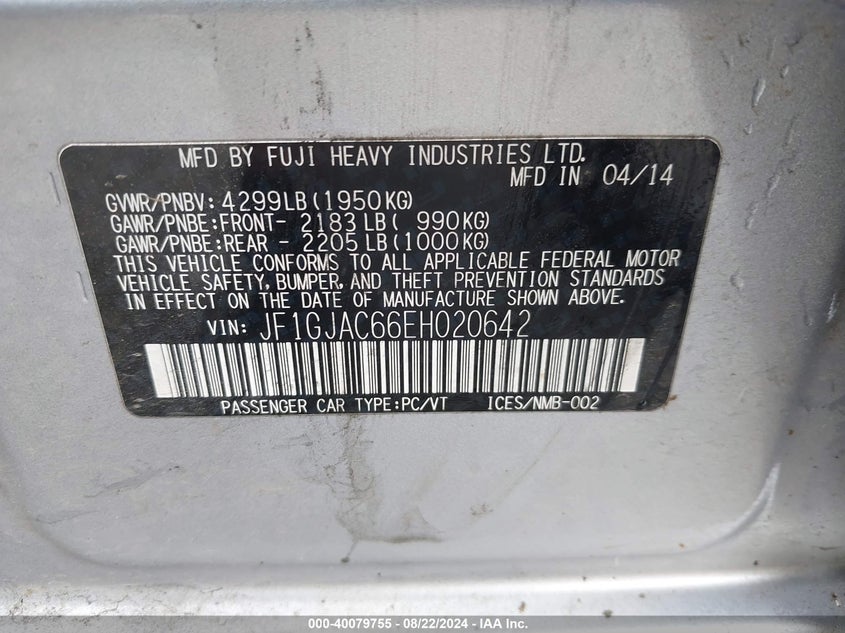 2014 SUBARU IMPREZA 2.0I PREMIUM - JF1GJAC66EH020642