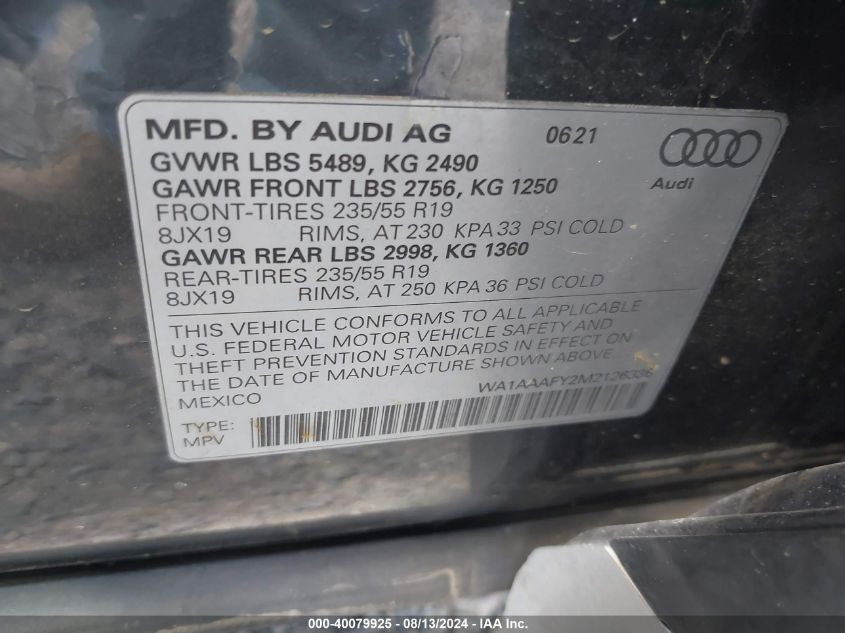 WA1AAAFY2M2126336 2021 Audi Q5 Premium 45 Tfsi Quattro S Tronic