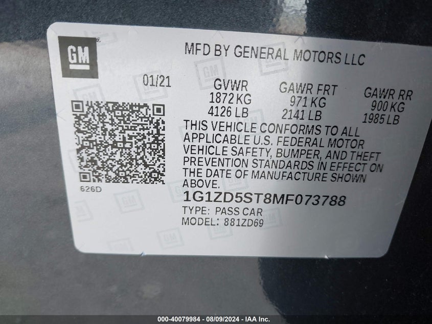 2021 CHEVROLET MALIBU FWD LT - 1G1ZD5ST8MF073788