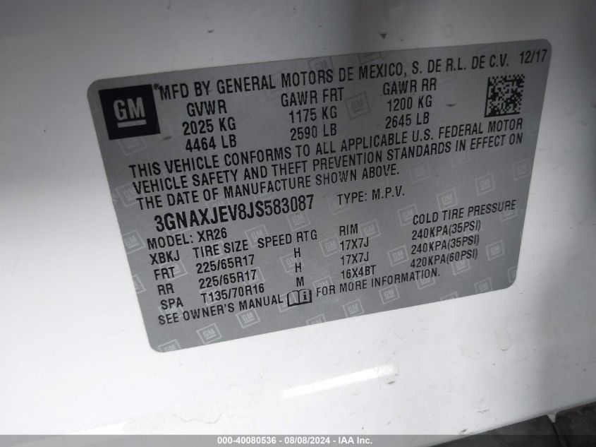 2018 CHEVROLET EQUINOX LT - 3GNAXJEV8JS583087