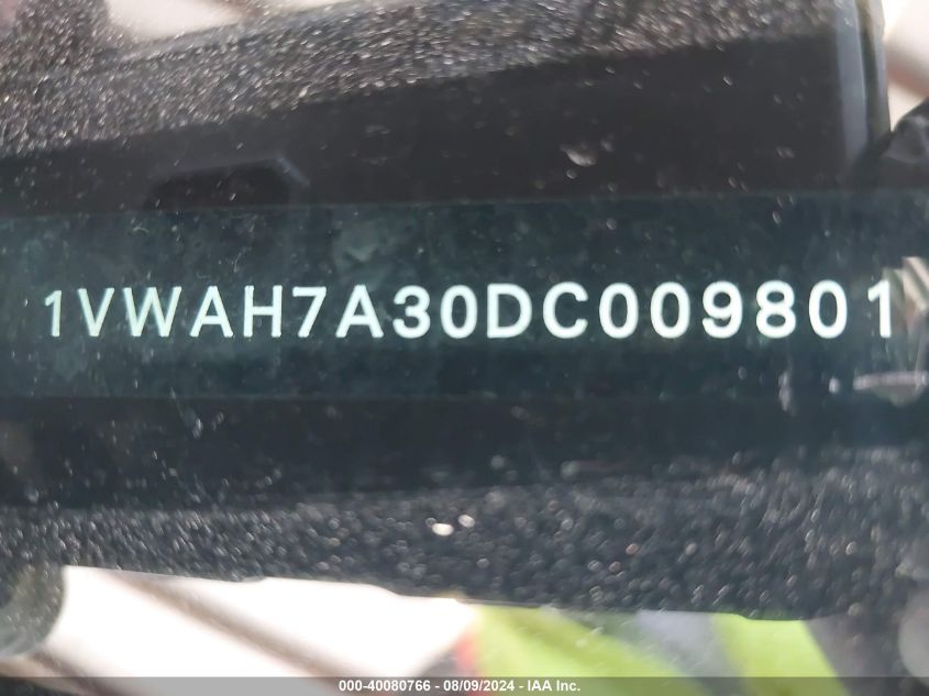 2013 Volkswagen Passat 2.5L S VIN: 1VWAH7A30DC009801 Lot: 40080766