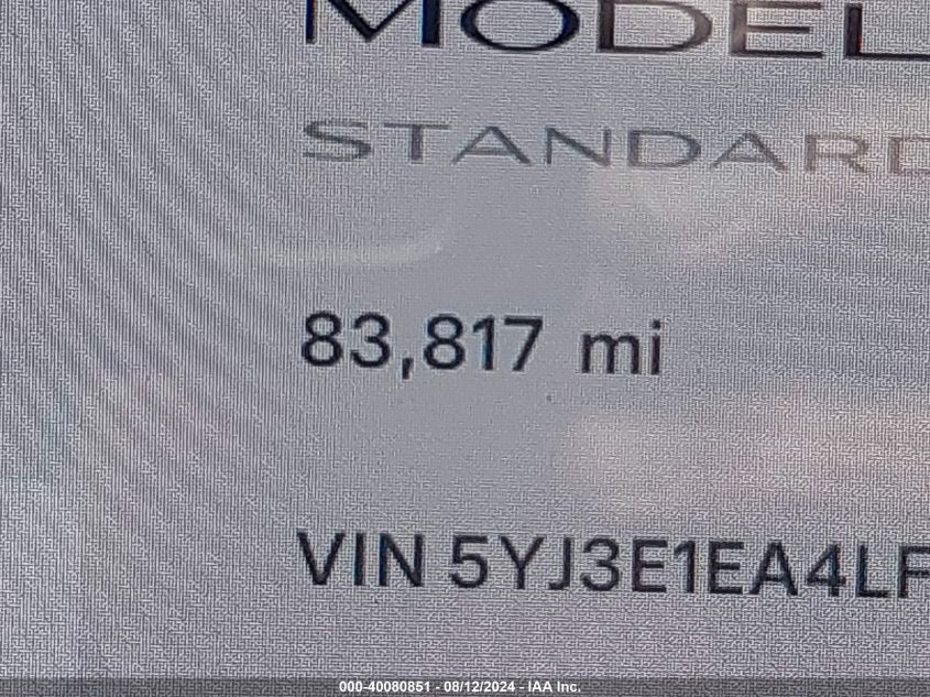 2020 Tesla Model 3 Standard Range Plus Rear-Wheel Drive/Standard Range Rear-Wheel Drive VIN: 5YJ3E1EA4LF657928 Lot: 40080851