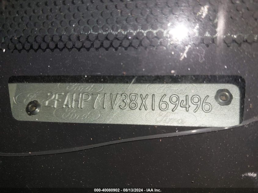 2008 Ford Crown Victoria Police/Police Interceptor VIN: 2FAHP71V38X169496 Lot: 40080902