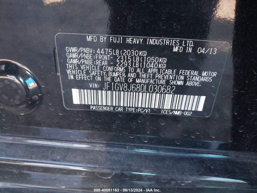 2013 Subaru Impreza Wrx Sti VIN: JF1GV8J68DL030682 Lot: 40081163