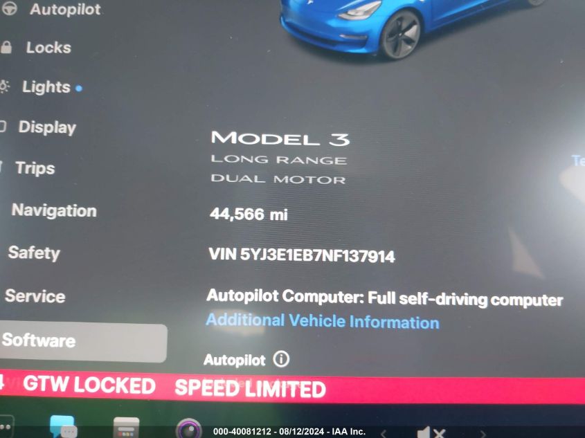 2022 Tesla Model 3 Long Range Dual Motor All-Wheel Drive VIN: 5YJ3E1EB7NF137914 Lot: 40081212