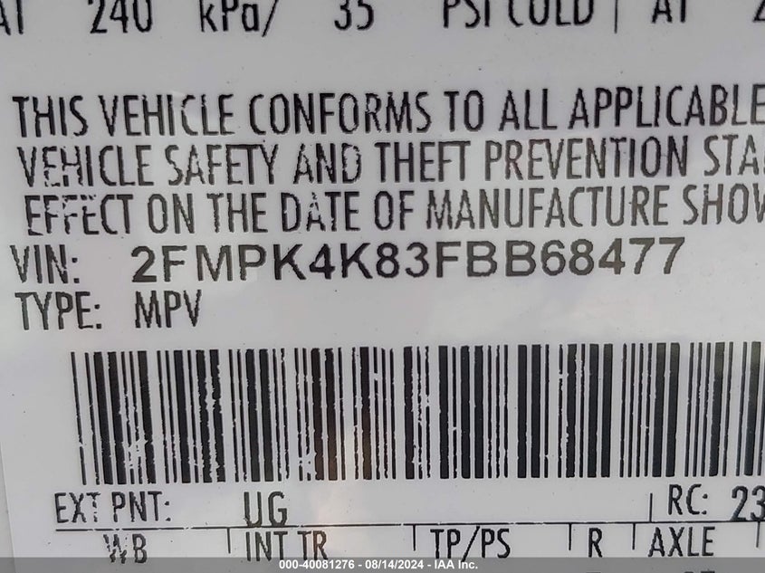 2FMPK4K83FBB68477 2015 Ford Edge Titanium