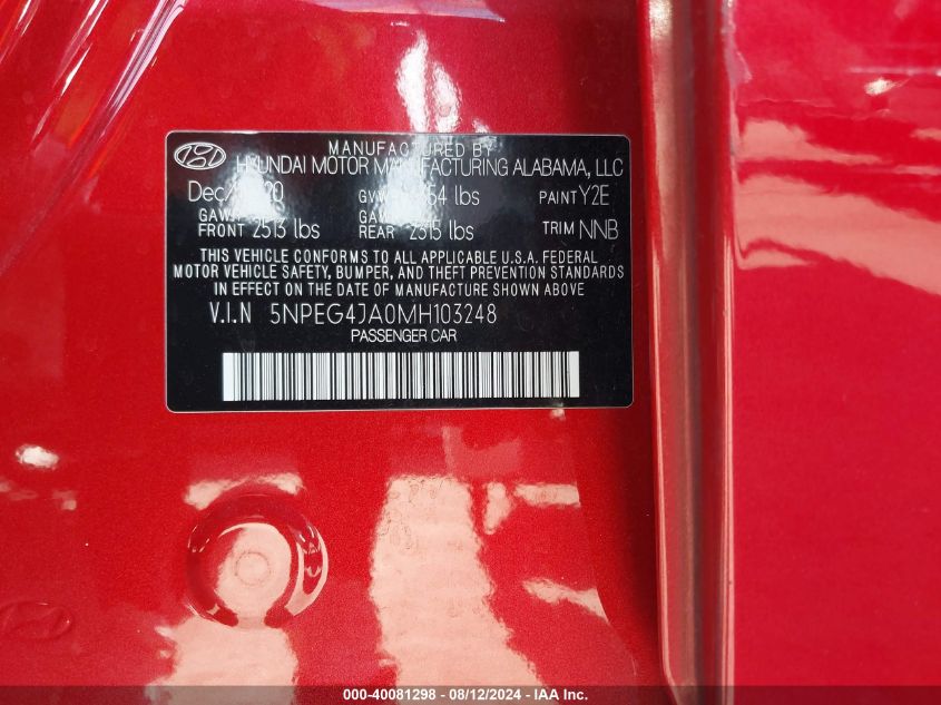 2021 HYUNDAI SONATA SE - 5NPEG4JA0MH103248