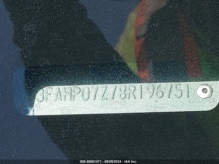 2008 Ford Fusion Se VIN: 3FAHP07Z78R196751 Lot: 40081471