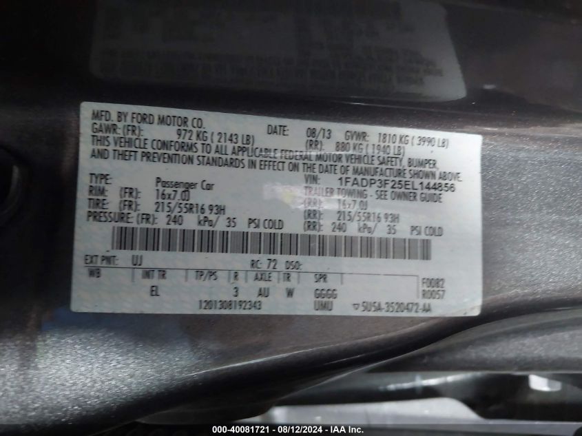 1FADP3F25EL144856 2014 Ford Focus Se