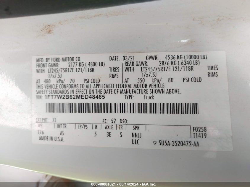 2021 FORD F-250 XL - 1FT7W2B62MED48465