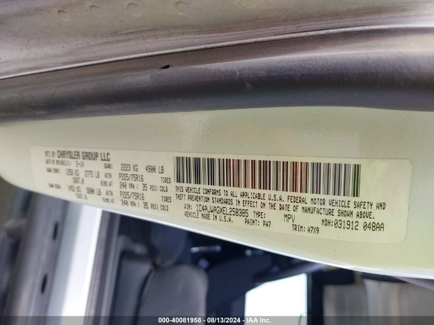 2014 Jeep Wrangler Sport VIN: 1C4AJWAGXEL258385 Lot: 40081958