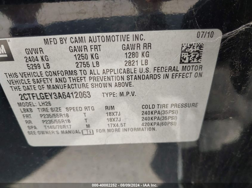 2010 GMC Terrain Slt VIN: 2CTFLGEY3A6412063 Lot: 40082252