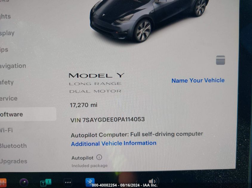 2023 Tesla Model Y Awd/Long Range Dual Motor All-Wheel Drive VIN: 7SAYGDEE0PA114053 Lot: 40082254