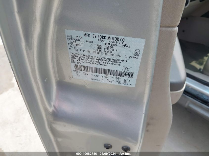 2009 Ford Escape Hybrid Limited VIN: 1FMCU49319KB70354 Lot: 40082786