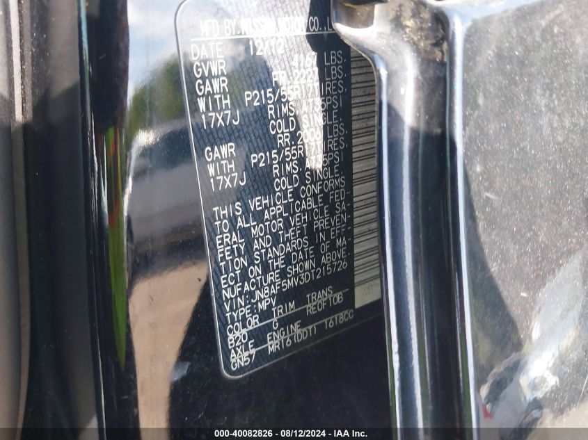 2013 Nissan Juke Sv VIN: JN8AF5MV3DT215726 Lot: 40082826