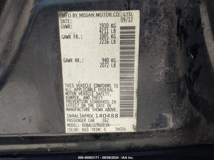 1N4AL3AP4DC140488 2013 Nissan Altima 2.5 Sv