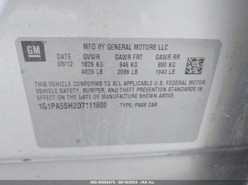 2013 CHEVROLET CRUZE LS AUTO - 1G1PA5SH2D7111800