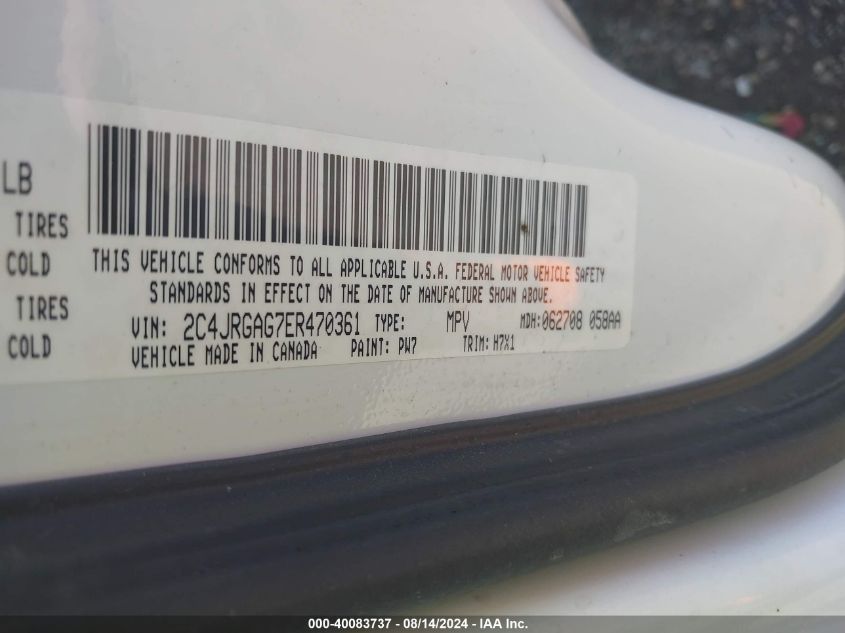 2014 Ram Cargo Tradesman VIN: 2C4JRGAG7ER470361 Lot: 40083737