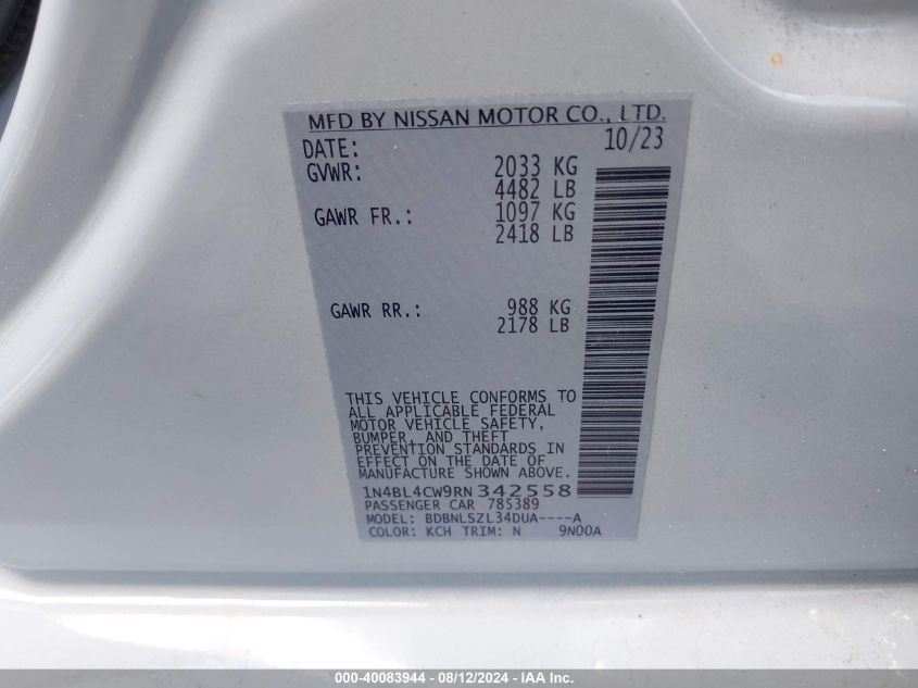 1N4BL4CW9RN342558 2024 Nissan Altima Sr Intelligent Awd