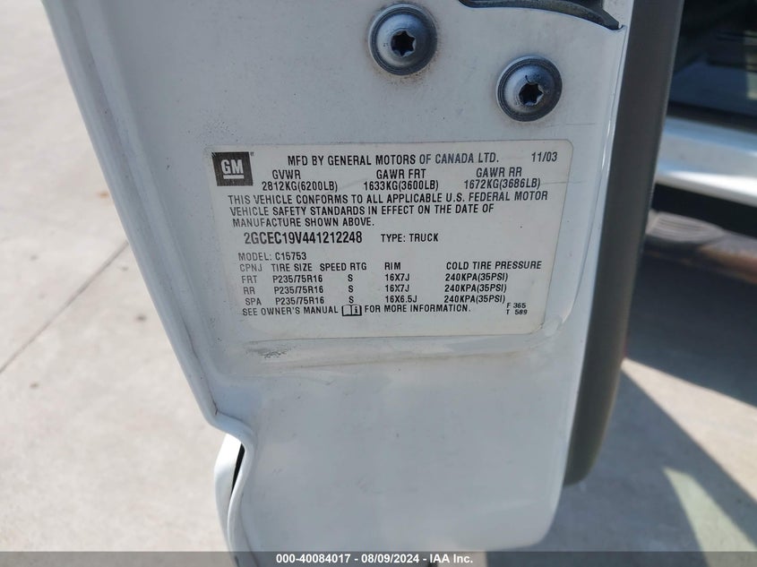 2004 Chevrolet Silverado 1500 Ls VIN: 2GCEC19V441212248 Lot: 40084017