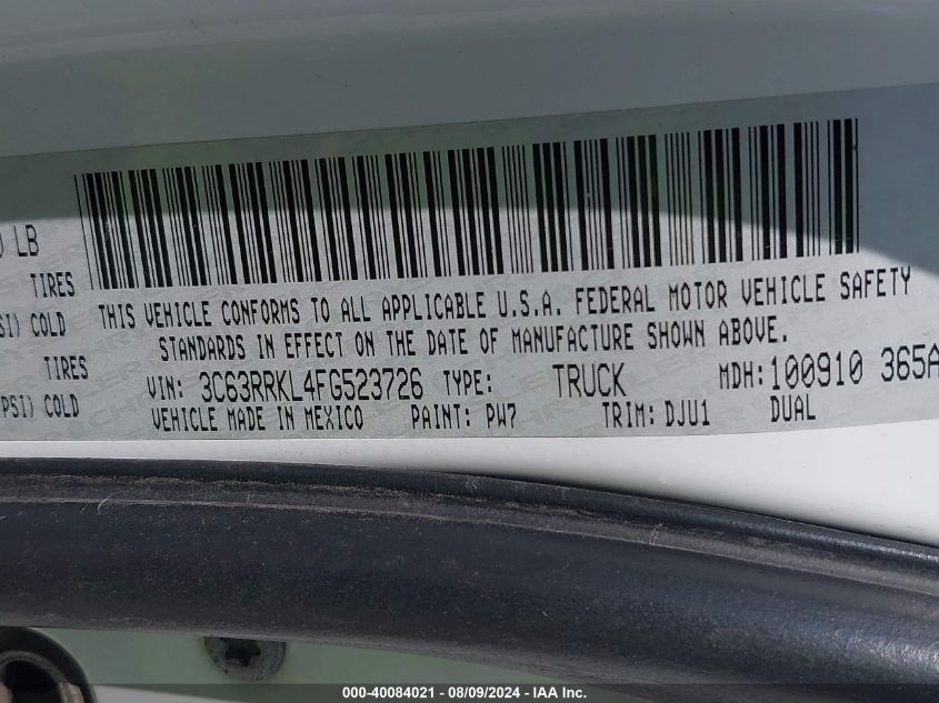 2015 Ram 3500 Longhorn VIN: 3C63RRKL4FG523726 Lot: 40084021