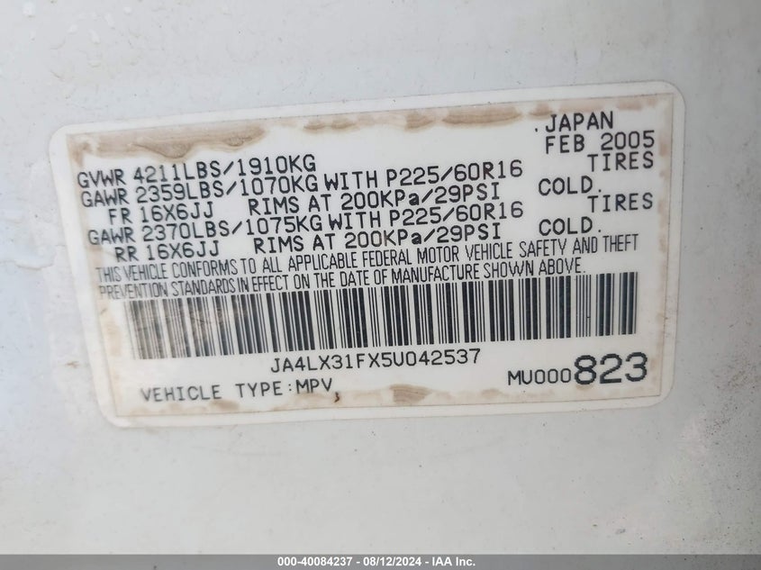 2005 Mitsubishi Outlander Ls VIN: JA4LX31FX5U042537 Lot: 40084237