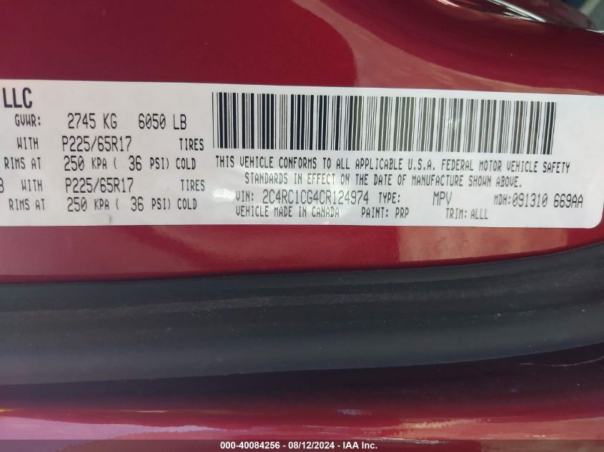 2012 Chrysler Town & Country Touring-L VIN: 2C4RC1CG4CR124974 Lot: 40084256