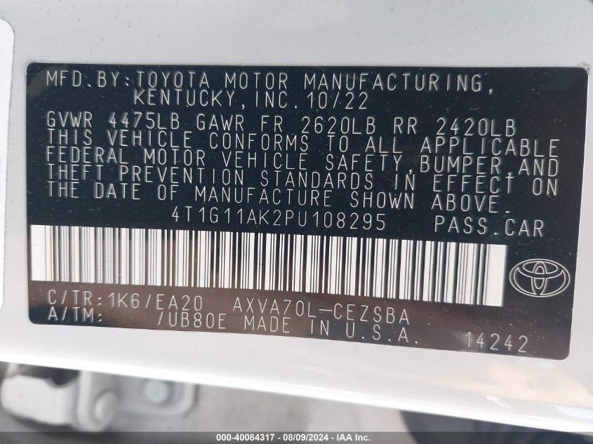 4T1G11AK2PU108295 2023 Toyota Camry Se