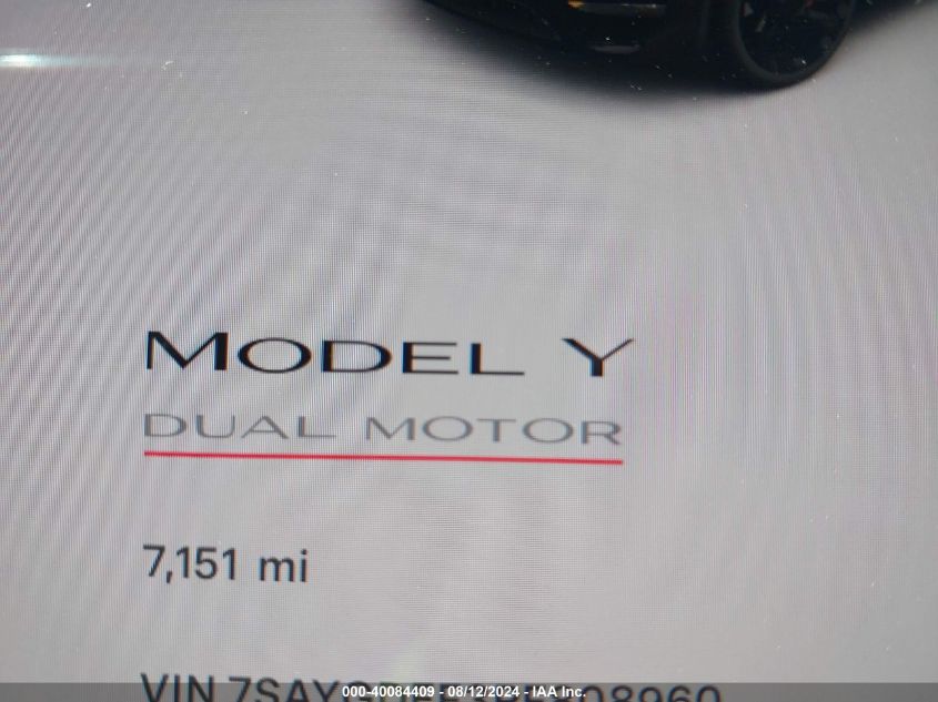 2023 Tesla Model Y Awd/Performance Dual Motor All-Wheel Drive VIN: 7SAYGDEF3PF808960 Lot: 40084409