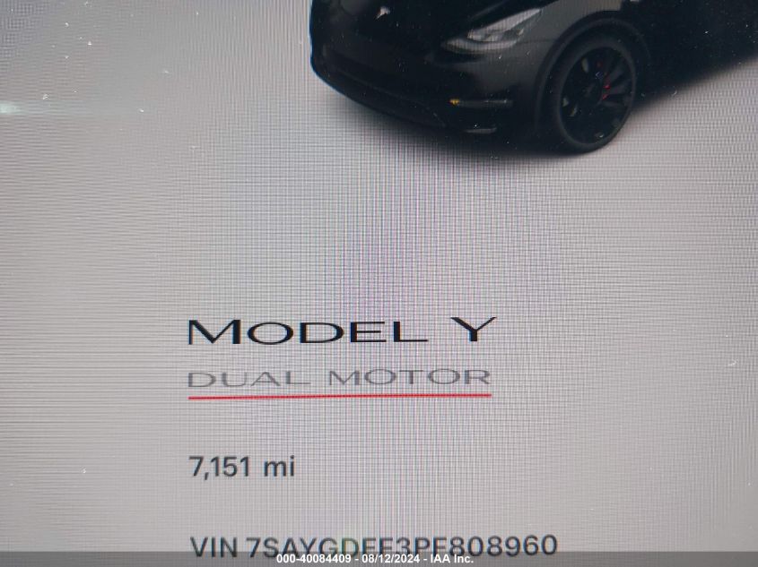 2023 Tesla Model Y Awd/Performance Dual Motor All-Wheel Drive VIN: 7SAYGDEF3PF808960 Lot: 40084409