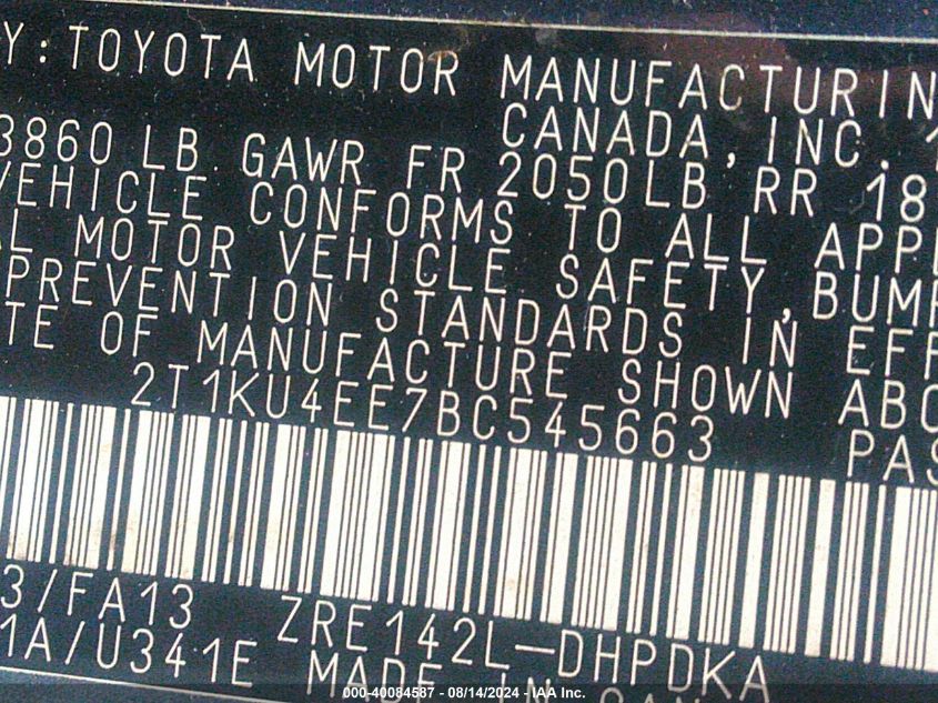 2T1KU4EE7BC545663 2011 Toyota Matrix