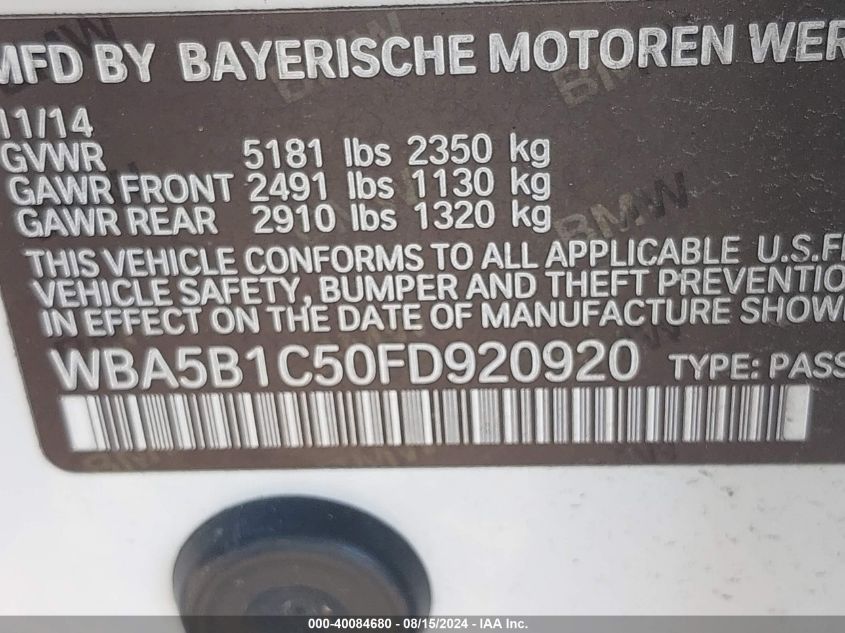 WBA5B1C50FD920920 2015 BMW 535I