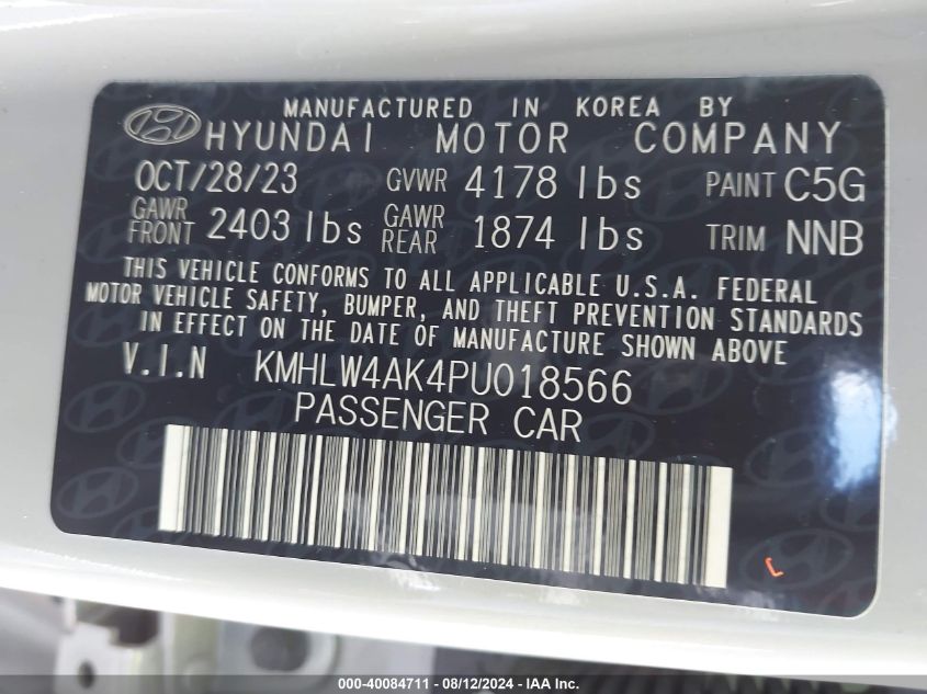 2023 Hyundai Elantra N VIN: KMHLW4AK4PU018566 Lot: 40084711