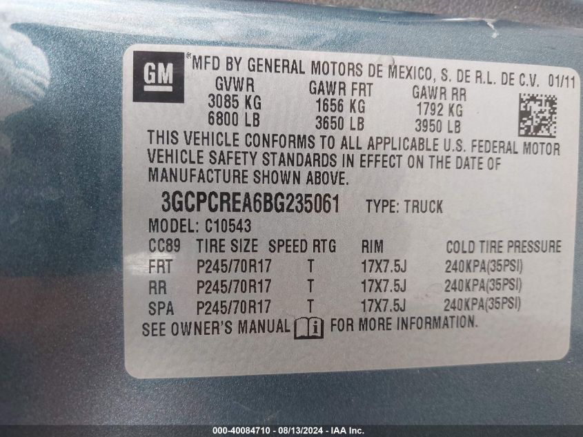 2011 Chevrolet Silverado 1500 Ls VIN: 3GCPCREA6BG235061 Lot: 40084710