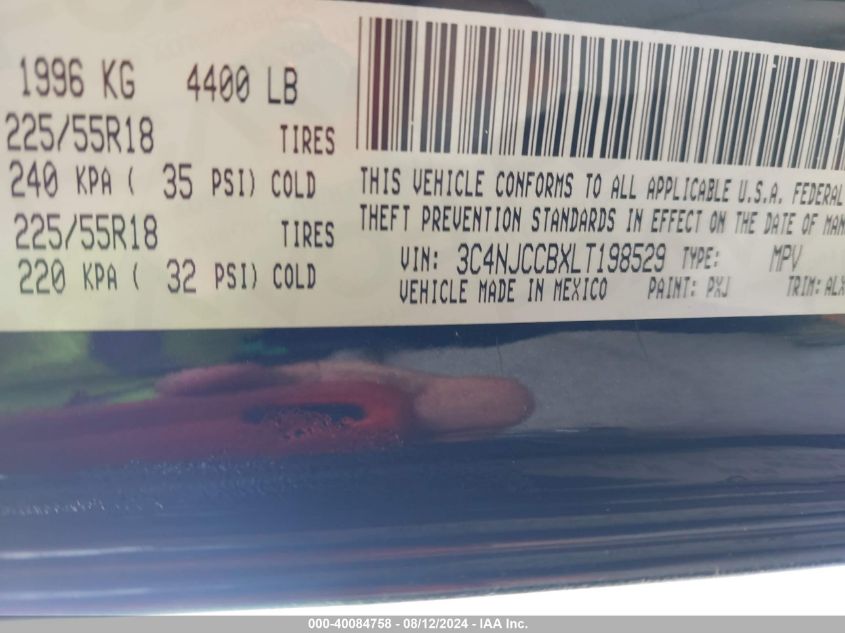 2020 Jeep Compass Limited Fwd VIN: 3C4NJCCBXLT198529 Lot: 40084758