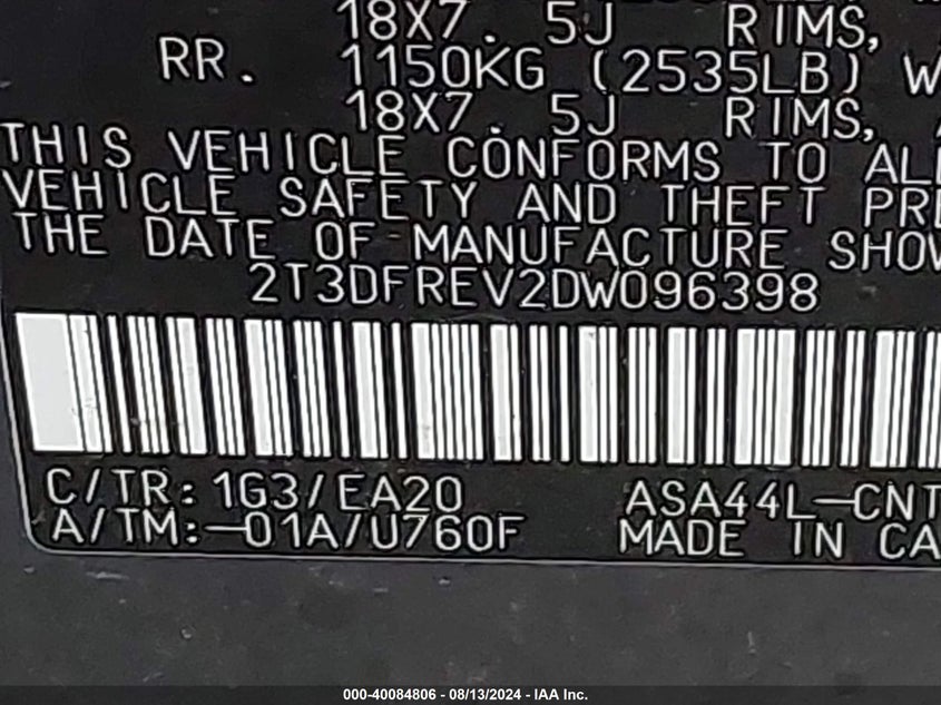 2013 TOYOTA RAV4 LIMITED - 2T3DFREV2DW096398