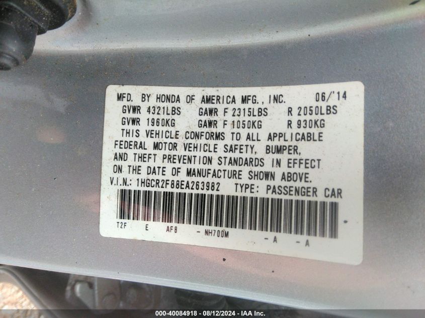 1HGCR2F88EA263982 2014 Honda Accord Exl