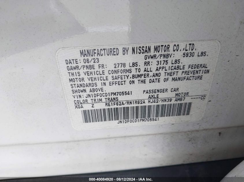 2023 Nissan Aryia VIN: JN1DF0CD1PM705541 Lot: 40084920