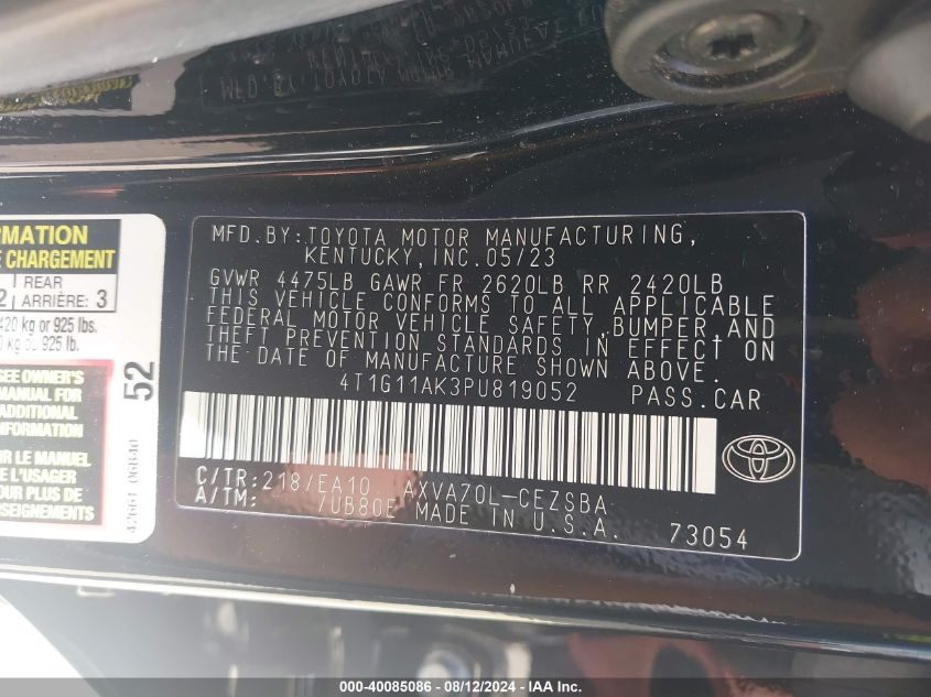 4T1G11AK3PU819052 2023 Toyota Camry Se