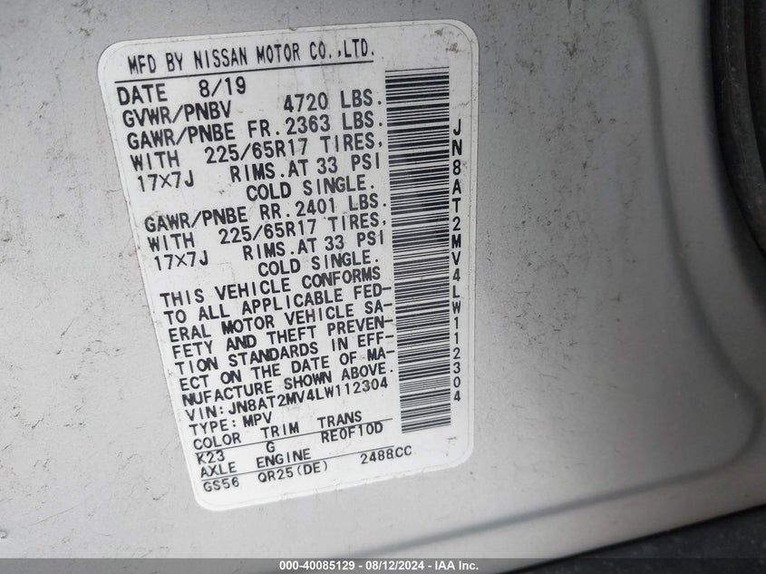 2020 NISSAN ROGUE SV INTELLIGENT AWD - JN8AT2MV4LW112304