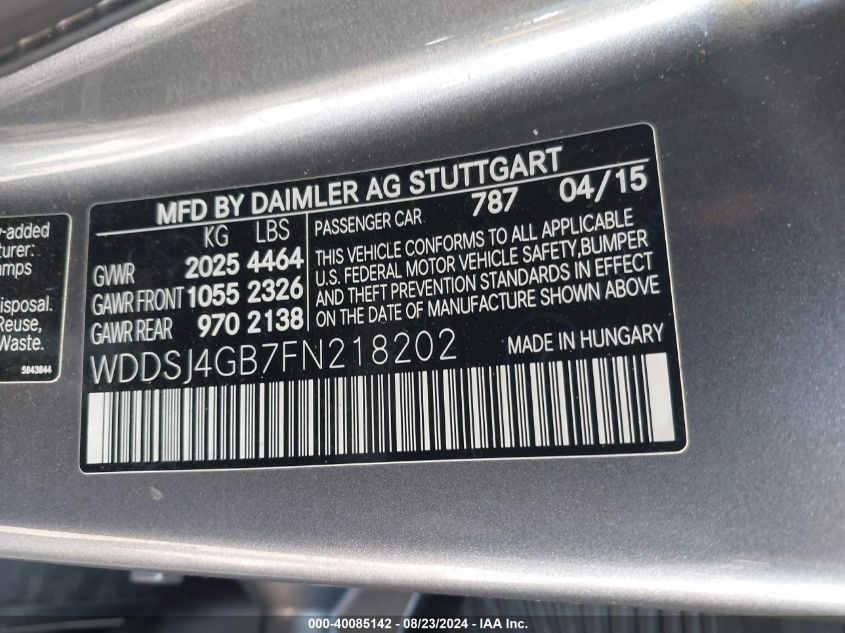 WDDSJ4GB7FN218202 2015 Mercedes-Benz Cla 250 4Matic