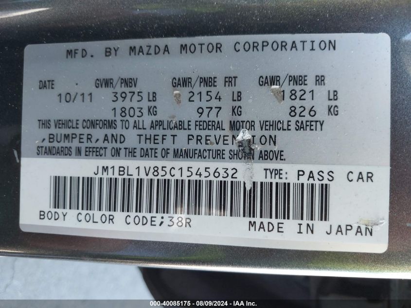 2012 Mazda Mazda3 I Touring VIN: JM1BL1V85C1545632 Lot: 40085175
