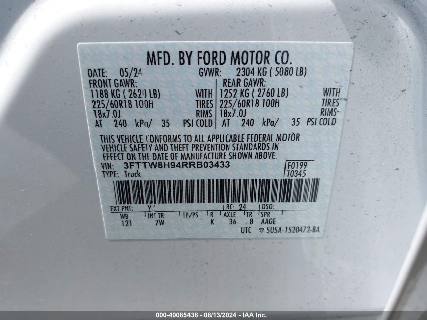 3FTTW8H94RRB03433 2024 Ford Maverick Xlt