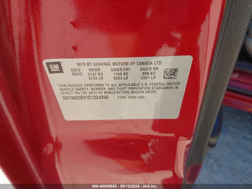 2012 Chevrolet Impala Ltz VIN: 2G1WC5E31C1324299 Lot: 40085655
