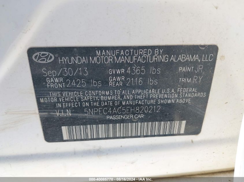 2014 HYUNDAI SONATA SE - 5NPEC4AC5EH820212