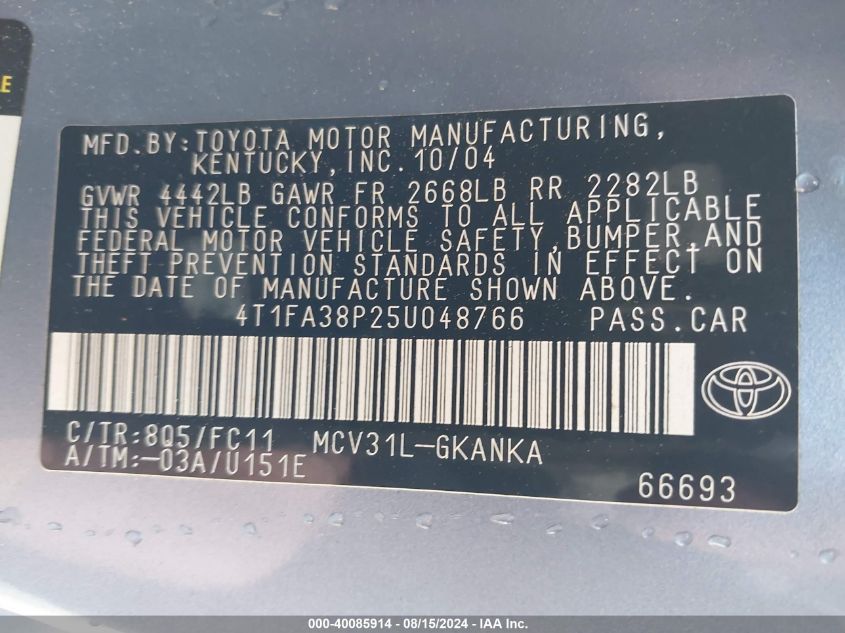 4T1FA38P25U048766 2005 Toyota Camry Solara Se/Sle