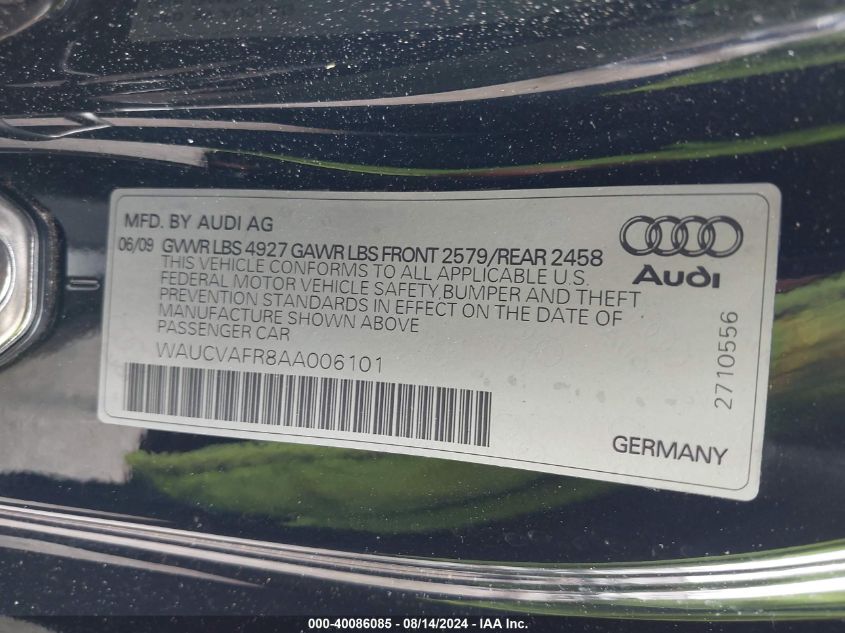 2010 Audi S5 4.2 Premium Plus VIN: WAUCVAFR8AA006101 Lot: 40086085