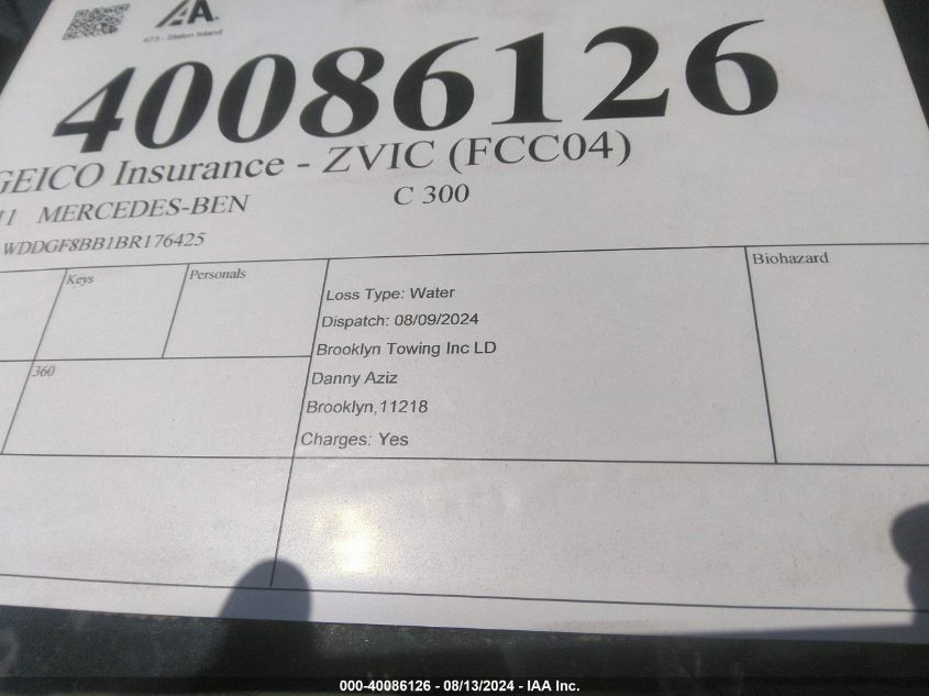 2011 Mercedes-Benz C 300 Luxury 4Matic/Sport 4Matic VIN: WDDGF8BB1BR176425 Lot: 40086126