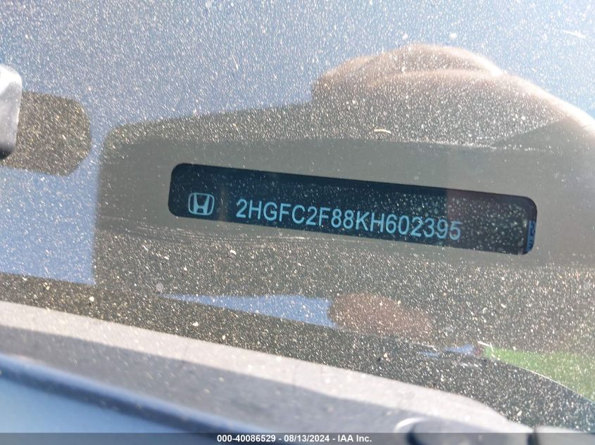 2019 Honda Civic Sport VIN: 2HGFC2F88KH602395 Lot: 40086529