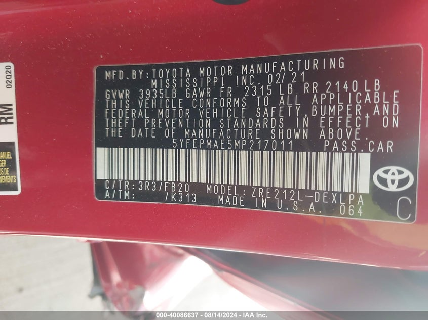 2021 TOYOTA COROLLA LE - 5YFEPMAE5MP217011